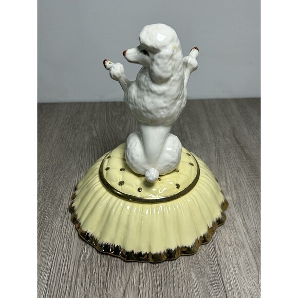 VTG MCM Porcelain Poodle Trinket Box Vanity Dish A. Stelin Regency Yellow Gold - Picture 3 of 15